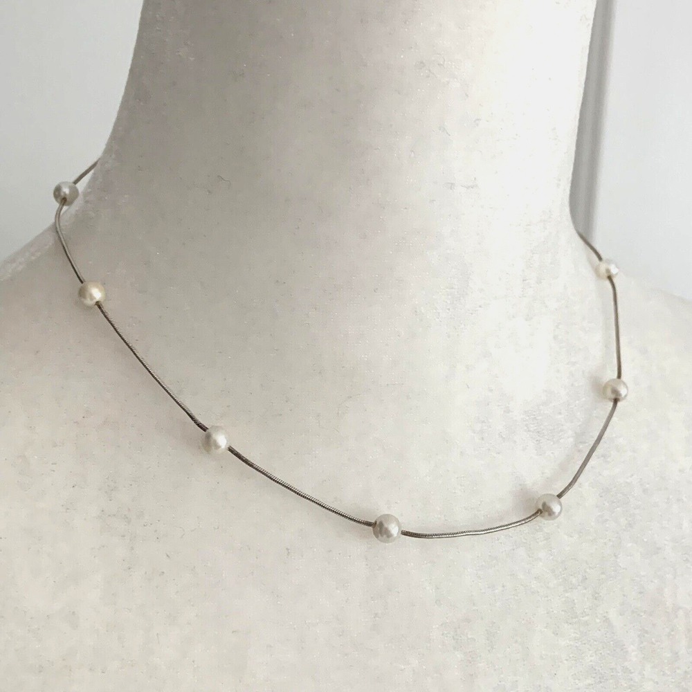 OLO Italy Sterling Silver 925 chain 5MM Satellite Pearl Necklace 16.5in